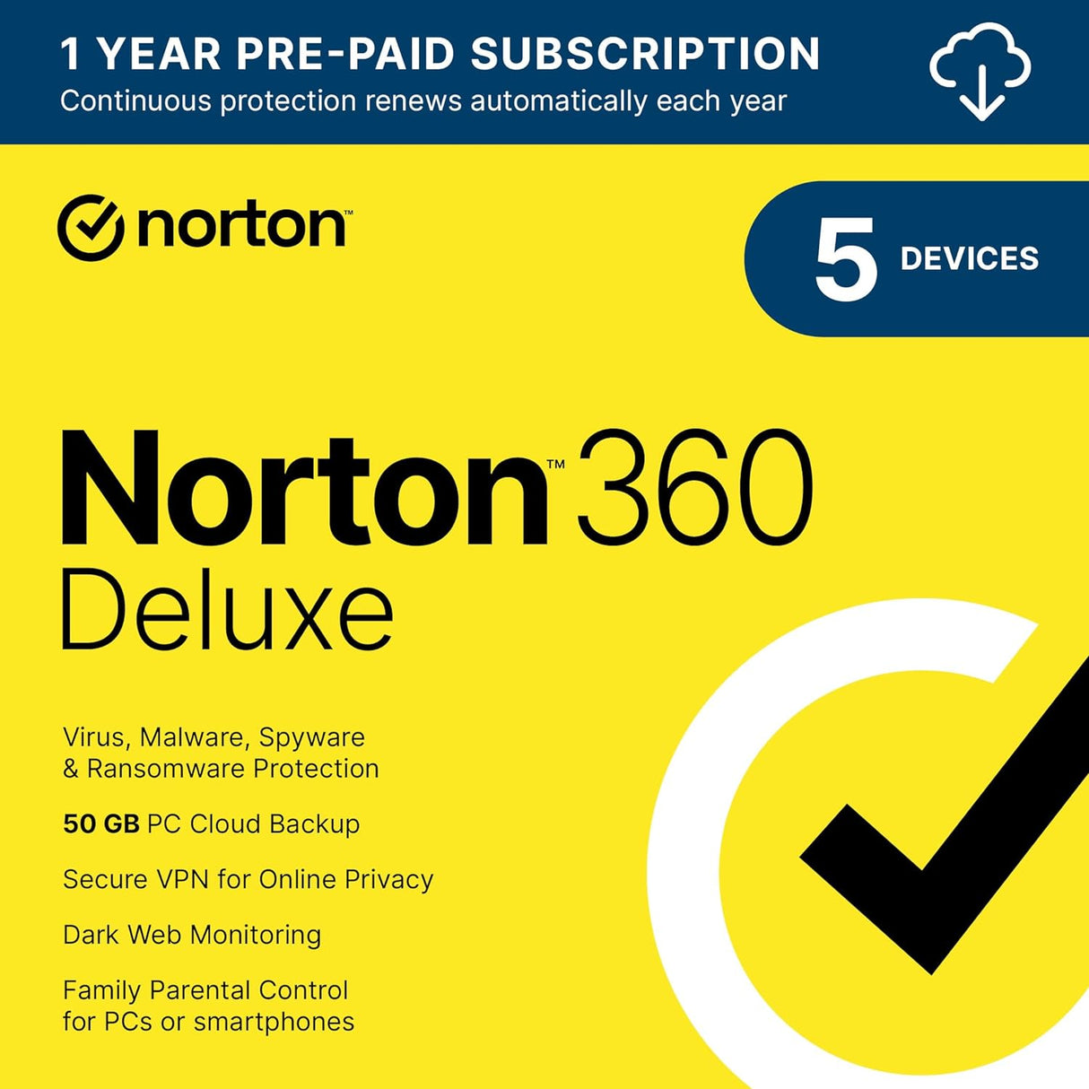 Norton 360 (PC/Mac) | Continuous Protection | Cloud Backup | 1-Year Subscription | Digital Download